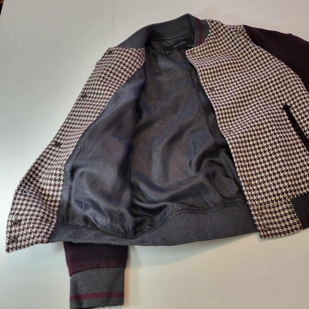 Zara Basic Houndstooth Varsity Bomber Jacket Size… - image 8